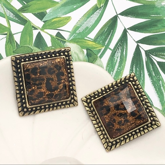 Fashion Jewelry Jewelry - 🍀 Leopard Print Spot Glitter Square Statement Post Stud Earrings